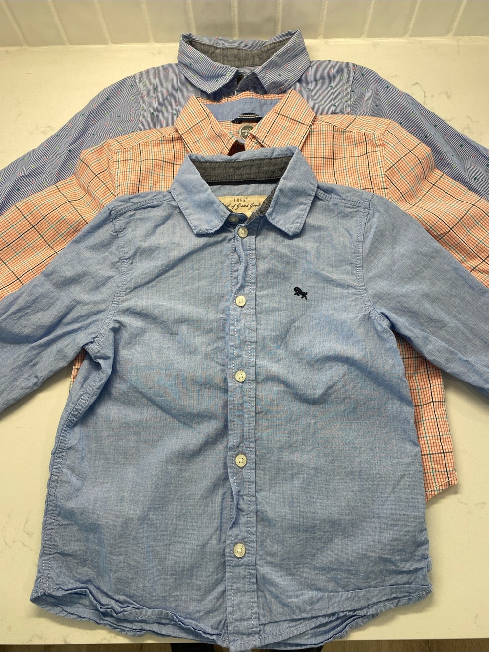 Button Down Dress Boys Shirt Bundle 3 pack Sz 4-5y Cat & Jack Wonder Nation LOGG